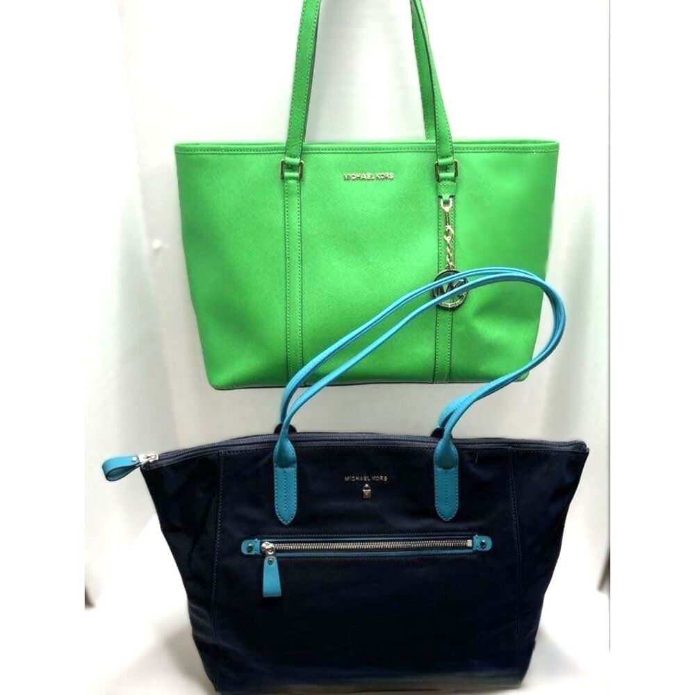 Michael Kors Green Jet Set Large Tote W/ Kelsey Collection Large Nylon Tote 2pc
